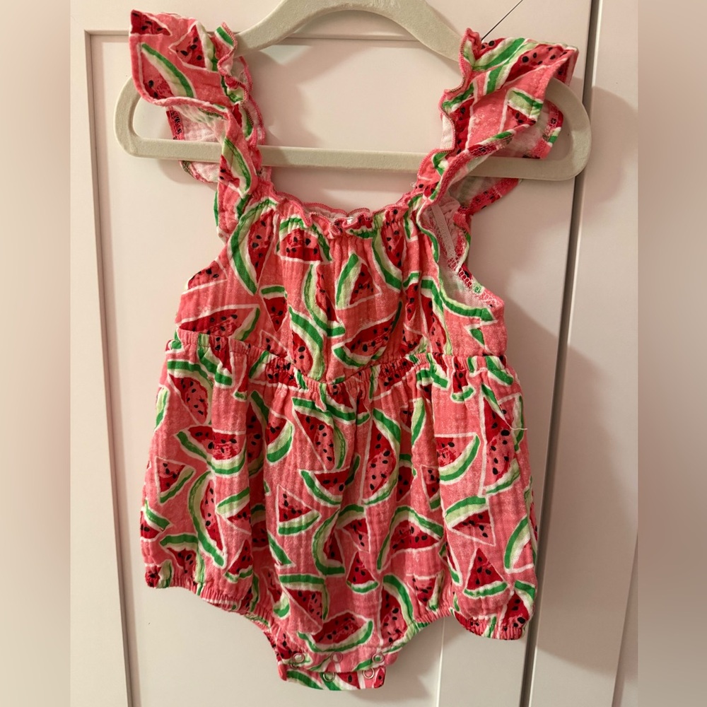 Baby Essentials Watermelon Print Ruffled Top - Pink and Green